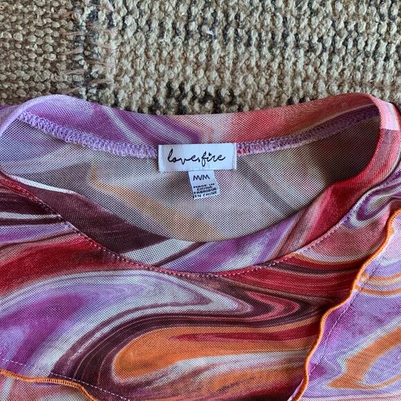 Love, Fire 2 piece set - Colorful Mesh top and skirt SIZE MEDIUM - Picture 2 of 4